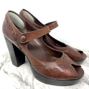 Y2K Mia Salome Oxford Peep Toe Mary Jane Spectator Chunky Platform Pumps BRN 10